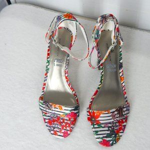 W Worthington Bright Pink Floral  Satin Fabric Chunky Heel Sandal Size 7.5